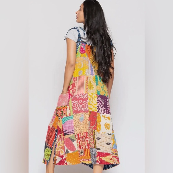 Reversible Kantha Cotton Handmade Vegan ECO Friendly bohemian Patchwork Dress - Picture 5 of 6
